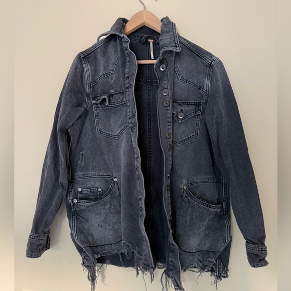 Free People Moonchild Denim Shirt Jacket faded Black XS - Picture 5 of 14
